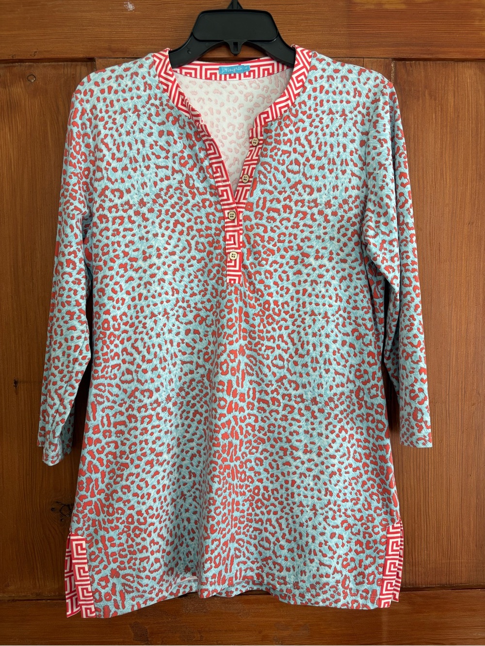 Women’s J McLaughlin Aqua and Coral Printed Tunic Top M